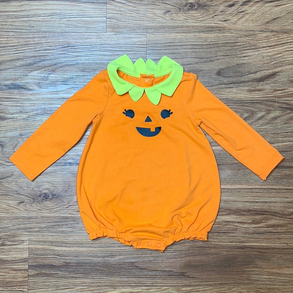 Cat & Jack Pumpkin Jack-o-Lantern Halloween Costume Onesie 18 months